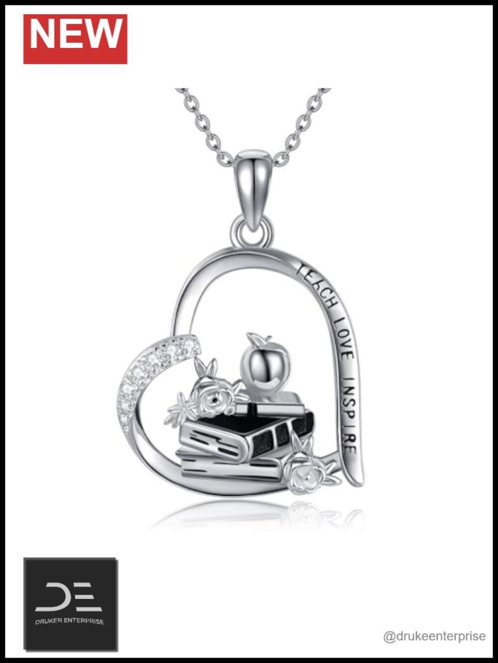 925 Sterling Silver Teacher Appreciation Heart Pendant Necklace Women Jewelry